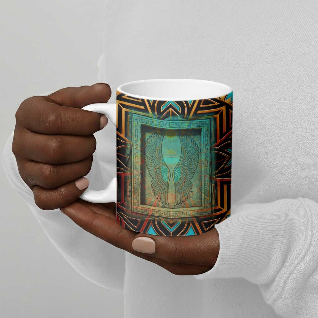 Ma’at Eye of Horus Ceramic Mug Egyptian Feather Celebrating Truth