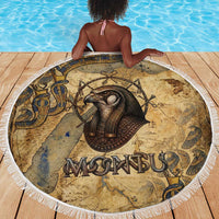 Montu Beach Blanket Falcon Head War God Ancient Egyptian Map Feathers and Sun Disk