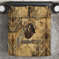 Montu Bedding Set Falcon Head War God Ancient Egyptian Map Feathers and Sun Disk