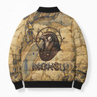 Montu Bomber Puffer Jacket Falcon Head War God Ancient Egyptian Map Feathers and Sun Disk