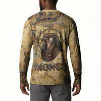 Montu Button Sweatshirt Falcon Head War God Ancient Egyptian Map Feathers and Sun Disk