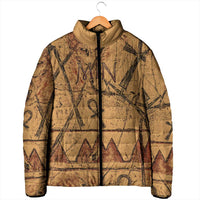 Min Ancient Egyptian Padded Jacket Fertility Symbol Sandstone Ankh Pyramid Pattern