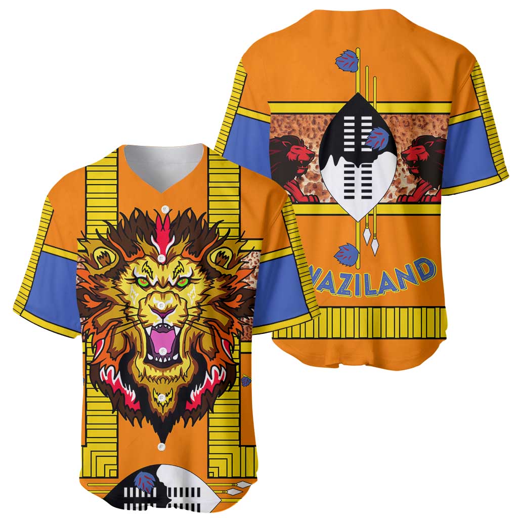 Swaziland Baseball Jersey Lion Shield and Leopard Print Tribal Design