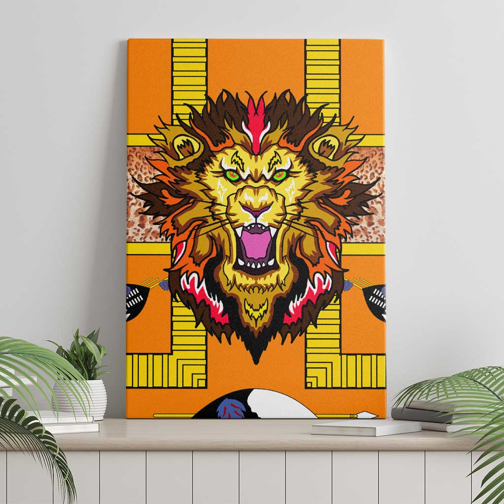 Swaziland Canvas Wall Art Lion Shield and Leopard Print Tribal Design