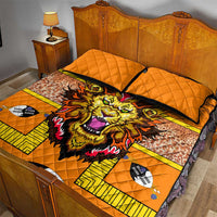 Swaziland Quilt Bed Set Lion Shield and Leopard Print Tribal Design