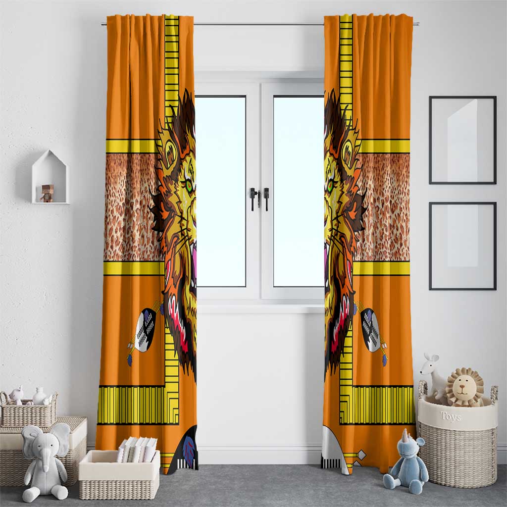 Swaziland Window Curtain Lion Shield and Leopard Print Tribal Design