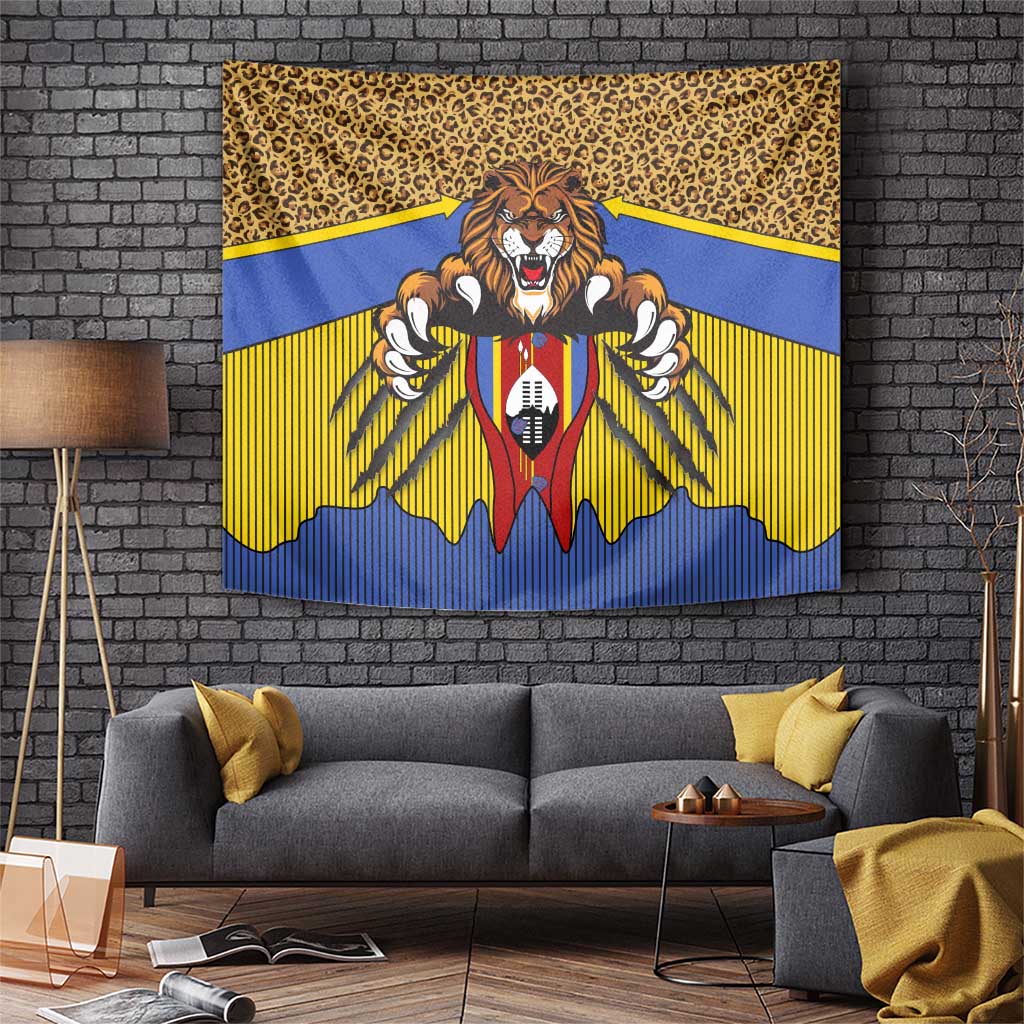 Swaziland Tapestry Coat of Arms Lion Elephant Shield Leopard Print Design