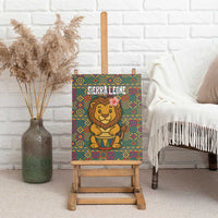Sierra Leone Canvas Wall Art with Cute Lion Playing Djembe Drum and Tribal Pattern Design