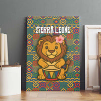 Sierra Leone Canvas Wall Art with Cute Lion Playing Djembe Drum and Tribal Pattern Design