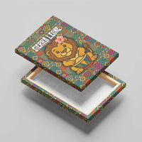 Sierra Leone Canvas Wall Art with Cute Lion Playing Djembe Drum and Tribal Pattern Design