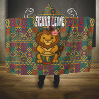 Multicolor hooded blanket with lion playing drum and tribal geometric pattern