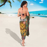 Sierra Leone Sarong with Cute Lion Playing Djembe Drum and Tribal Pattern Design