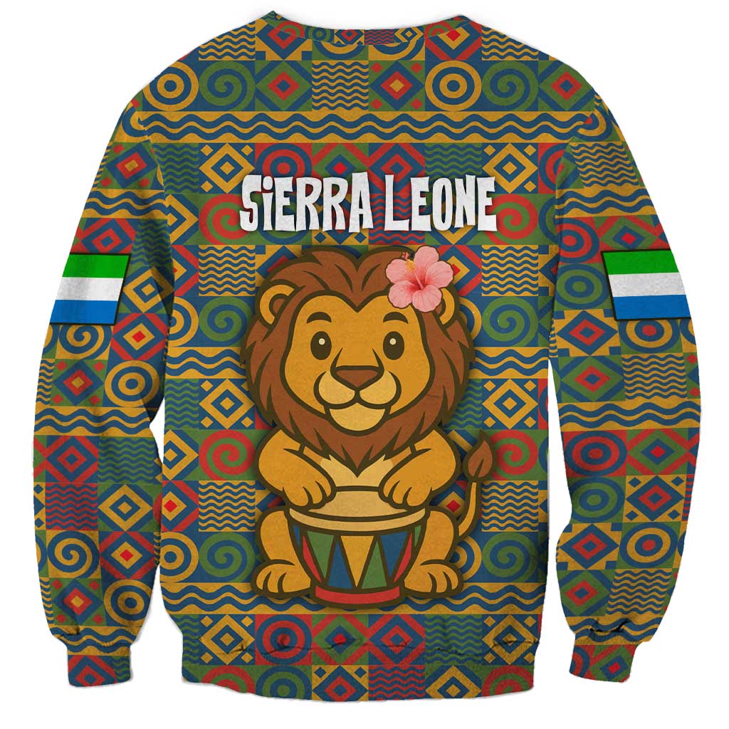 Sierra Leone Sweatshirt with Cute Lion Playing Djembe Drum and Tribal Pattern Design