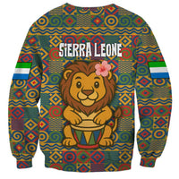 Sierra Leone Sweatshirt with Cute Lion Playing Djembe Drum and Tribal Pattern Design