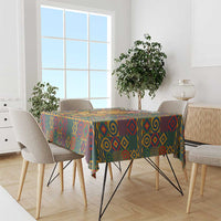 Multicolor tribal-pattern tablecloth with repeating geometric motifs