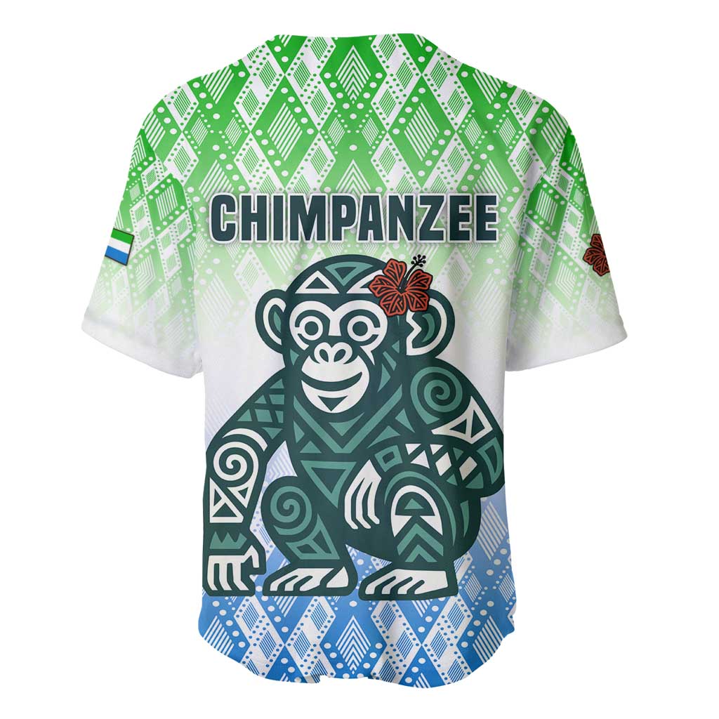 Sierra Leone Baseball Jersey with Tribal Chimpanzee Design and Green Blue Gradient Pattern