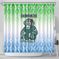 Sierra Leone Shower Curtain with Tribal Chimpanzee Design and Green Blue Gradient Pattern