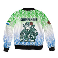 Sierra Leone Sleeve Zip Bomber Jacket with Tribal Chimpanzee Design and Green Blue Gradient Pattern
