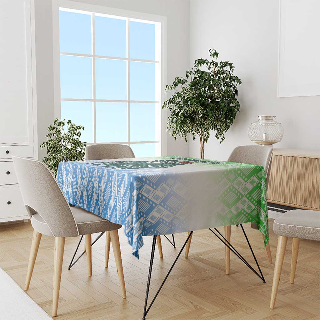 Sierra Leone Tablecloth with Tribal Chimpanzee Design and Green Blue Gradient Pattern
