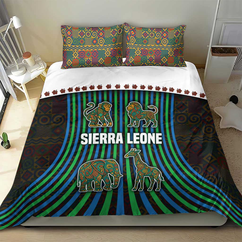 Sierra Leone Bedding Set with Tribal Animal Pattern Featuring Lion Elephant Giraffe and Monkey