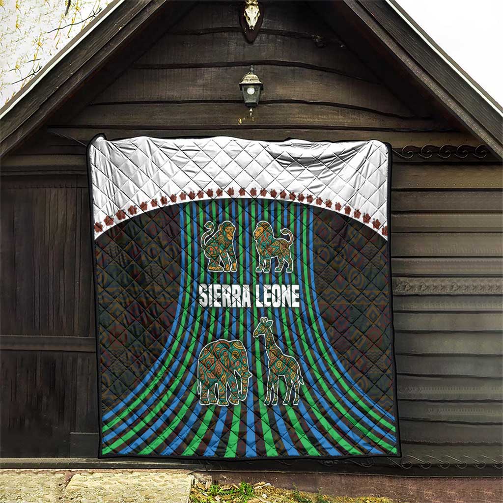 Sierra Leone Quilt with Tribal Animal Pattern Featuring Lion Elephant Giraffe and Monkey