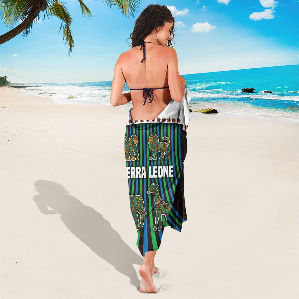 Sierra Leone Sarong with Tribal Animal Pattern Featuring Lion Elephant Giraffe and Monkey