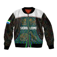 Unisex bomber jacket with front zipper, ribbed collar, and lion/elephant/giraffe/monkey tribal print