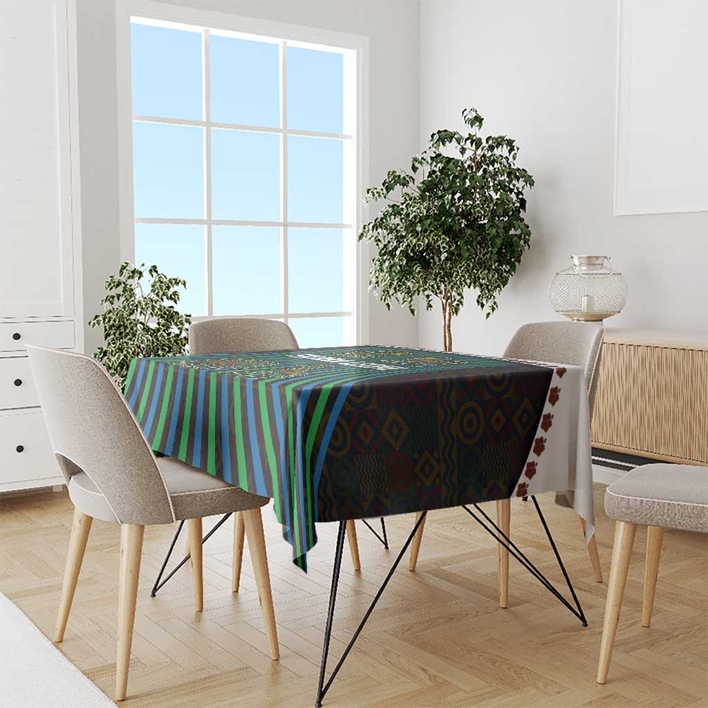 Sierra Leone Tablecloth with Tribal Animal Pattern Featuring Lion Elephant Giraffe and Monkey