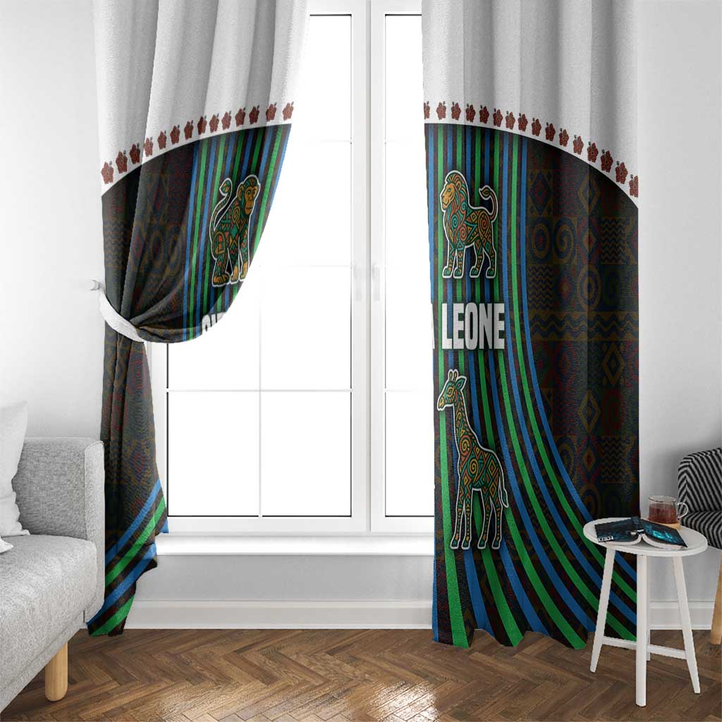 Sierra Leone Window Curtain with Tribal Animal Pattern Featuring Lion Elephant Giraffe and Monkey