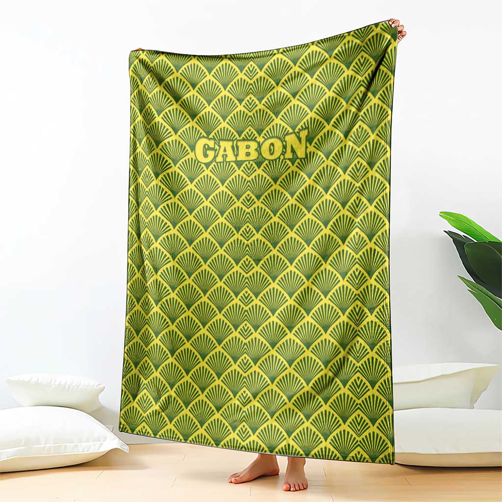 Gabon Tribal Pattern Blanket with National Flag Colors and Bold Text Design