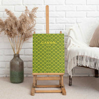 Gabon Tribal Pattern Canvas Wall Art with National Flag Colors and Bold Text Design
