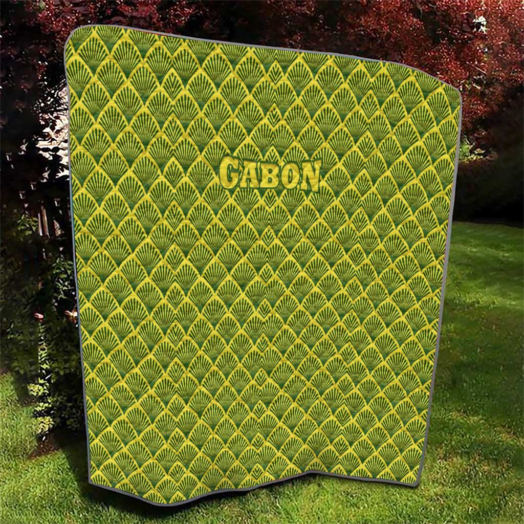 Gabon Tribal Pattern Quilt with National Flag Colors and Bold Text Design