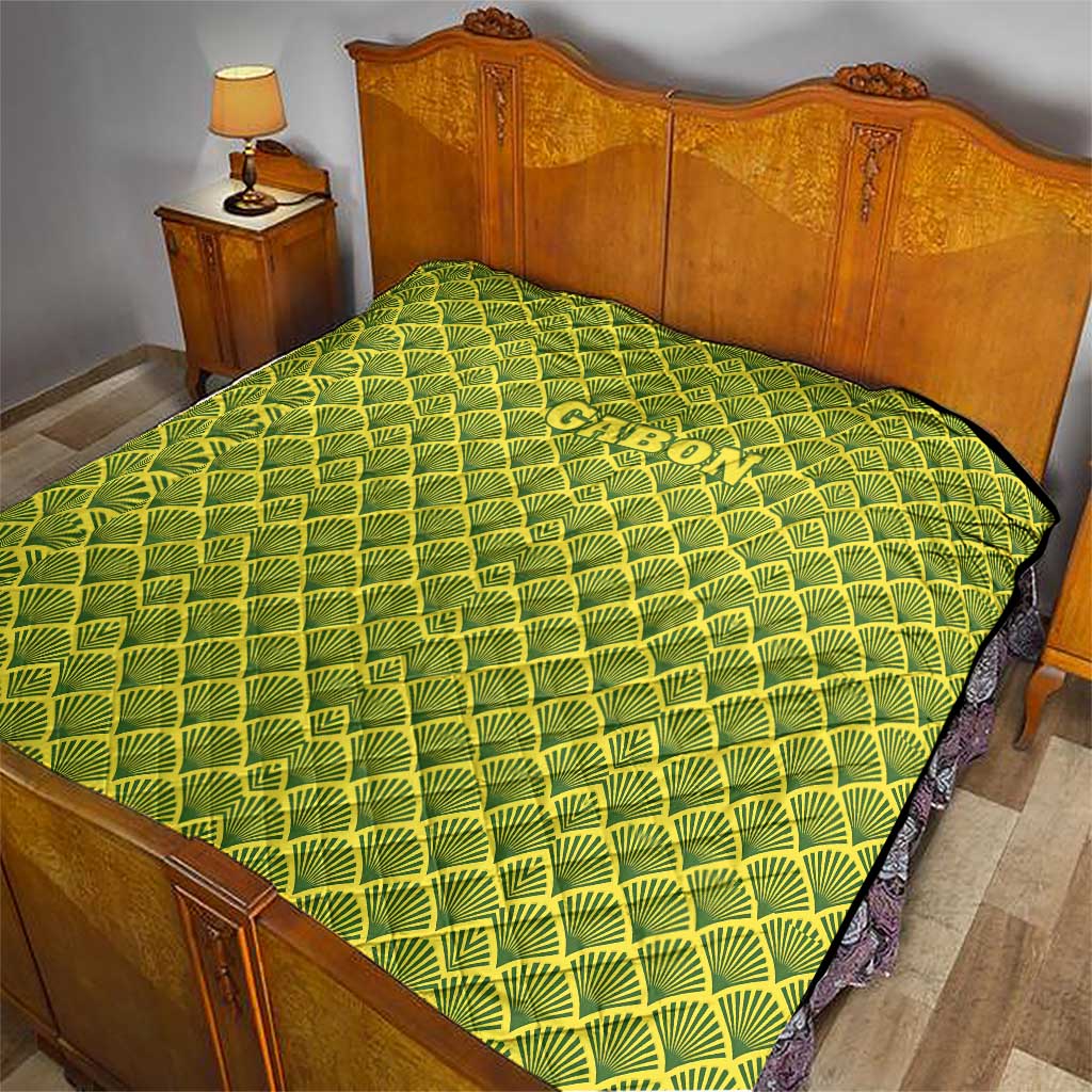 Gabon Tribal Pattern Quilt with National Flag Colors and Bold Text Design