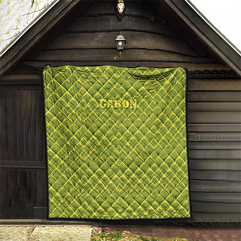 Gabon Tribal Pattern Quilt with National Flag Colors and Bold Text Design