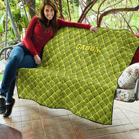 Gabon Tribal Pattern Quilt with National Flag Colors and Bold Text Design