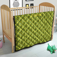 Gabon Tribal Pattern Quilt with National Flag Colors and Bold Text Design