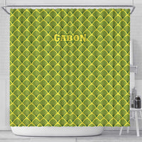 Gabon Tribal Pattern Shower Curtain with National Flag Colors and Bold Text Design