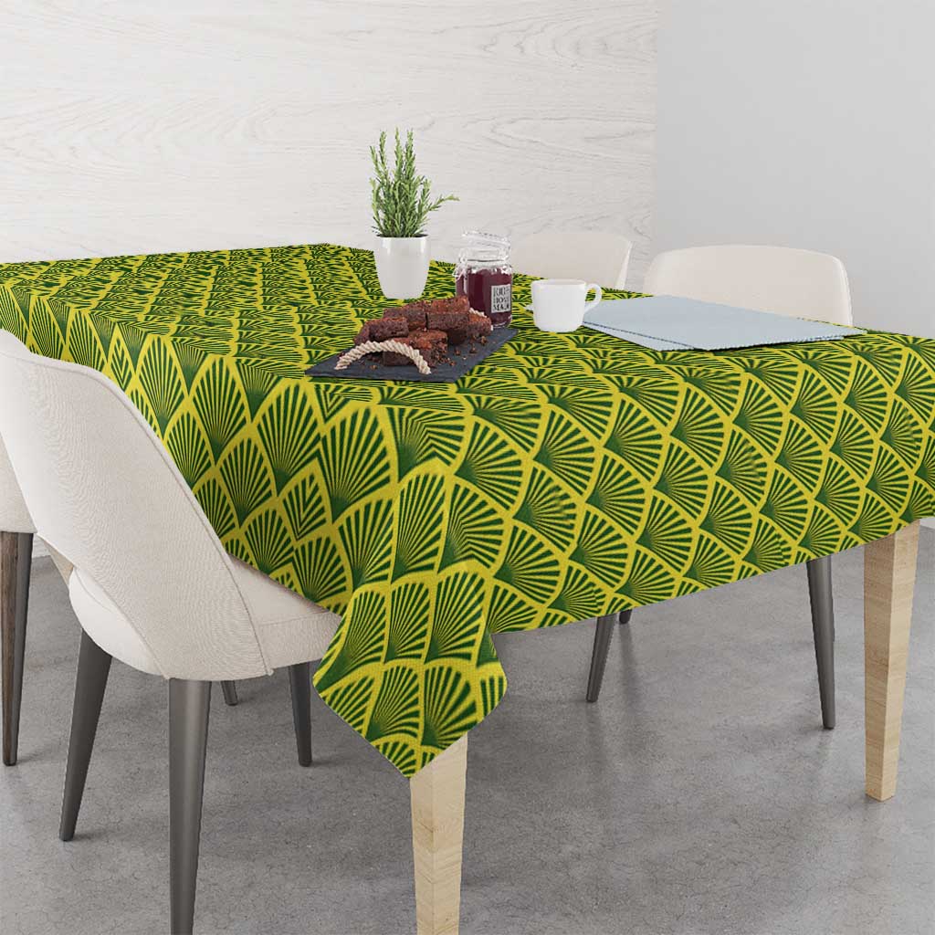 Gabon Tribal Pattern Tablecloth with National Flag Colors and Bold Text Design