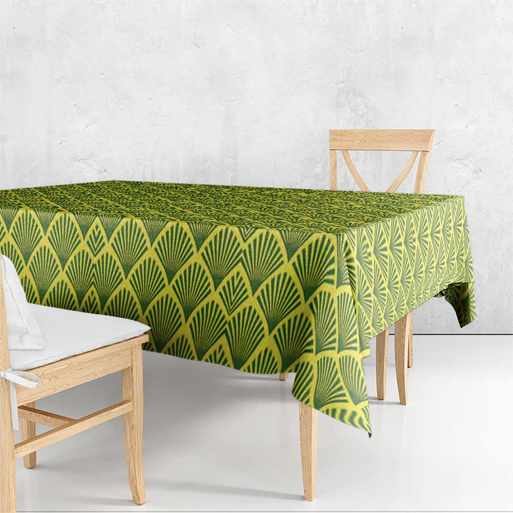 Gabon Tribal Pattern Tablecloth with National Flag Colors and Bold Text Design