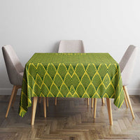 Gabon Tribal Pattern Tablecloth with National Flag Colors and Bold Text Design