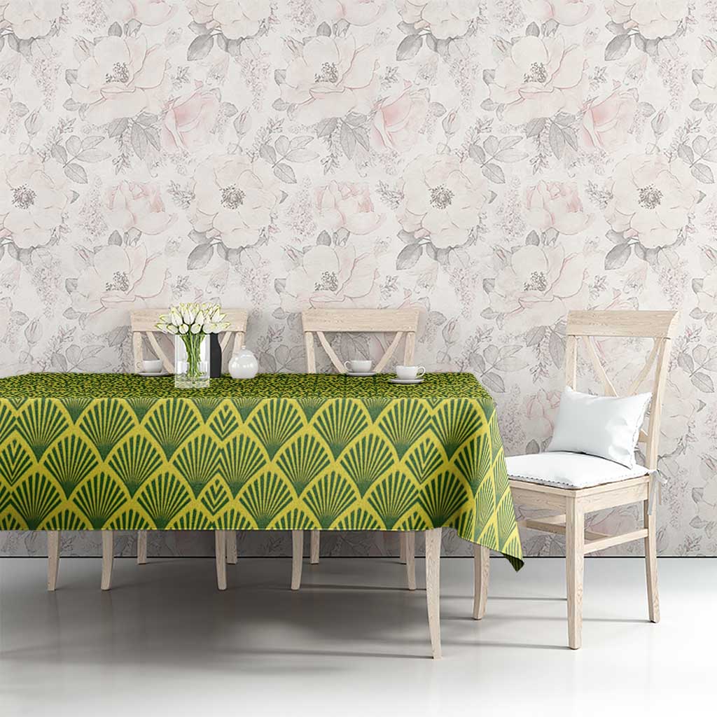 Gabon Tribal Pattern Tablecloth with National Flag Colors and Bold Text Design