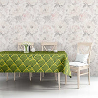 Gabon Tribal Pattern Tablecloth with National Flag Colors and Bold Text Design