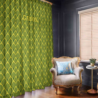 Gabon Tribal Pattern Window Curtain with National Flag Colors and Bold Text Design