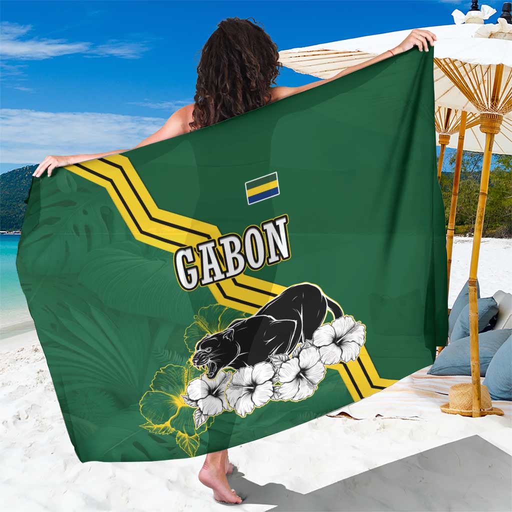Gabon Sarong with Black Panther Graphic and Hibiscus Flower Design in National Colors