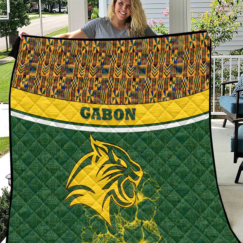 Gabon Quilt with Tribal Print and Fierce Panther Graphic in National Flag Colors - Wonder Print Shop