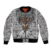 HBCU Black History Legacy Bomber Jacket Word Cloud African Shield Knowledge Book