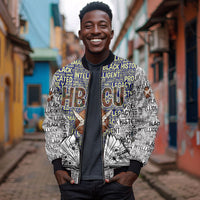 HBCU Black History Legacy Bomber Jacket Word Cloud African Shield Knowledge Book