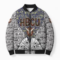 HBCU Black History Legacy Bomber Puffer Jacket Word Cloud African Shield Knowledge Book
