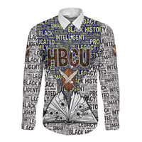 HBCU Black History Legacy Long Sleeve Button Shirt Word Cloud African Shield Knowledge Book