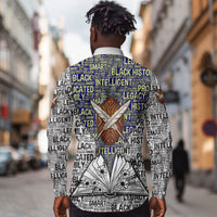 HBCU Black History Legacy Long Sleeve Button Shirt Word Cloud African Shield Knowledge Book
